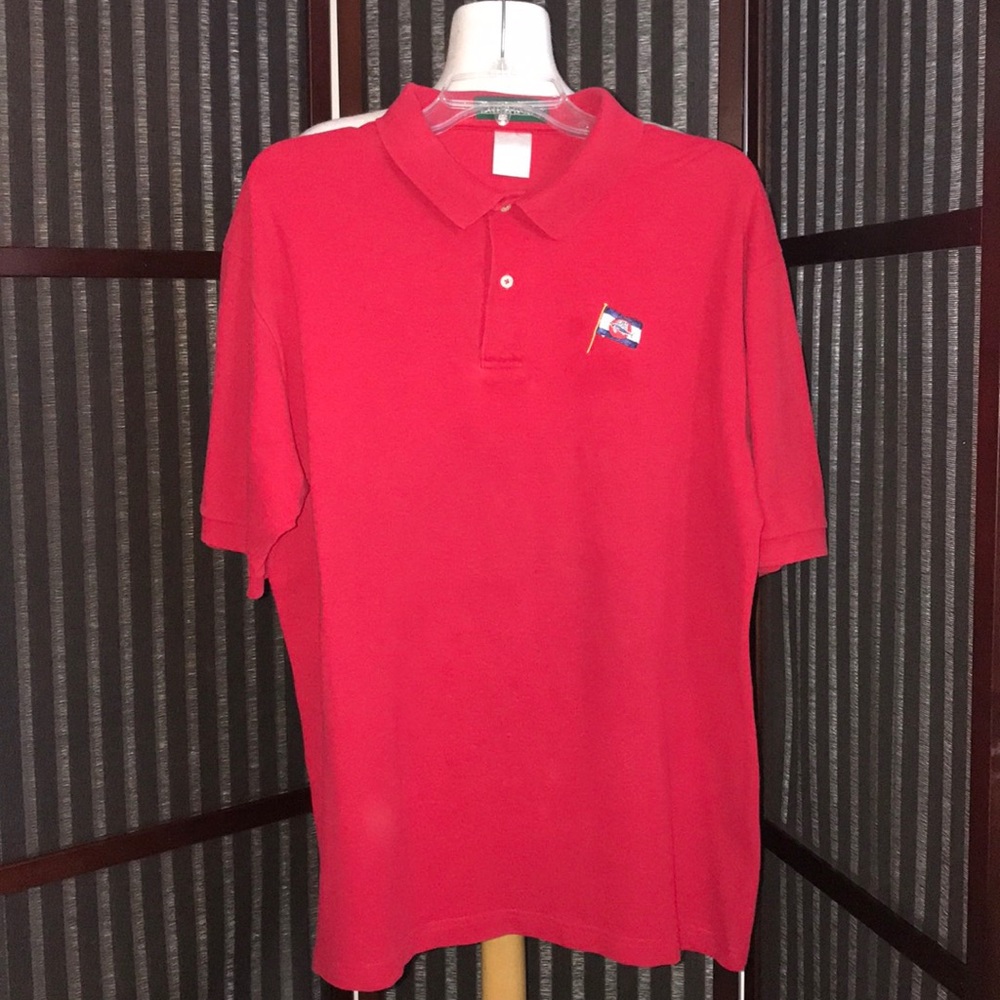Men’s red Outer Banks golf shirt.